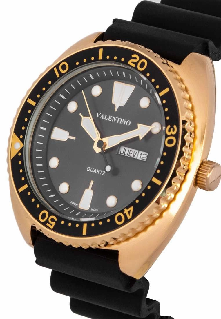 Valentino 20122313-GOLD CASE-BLK DL Rubber Strap Watch for Men