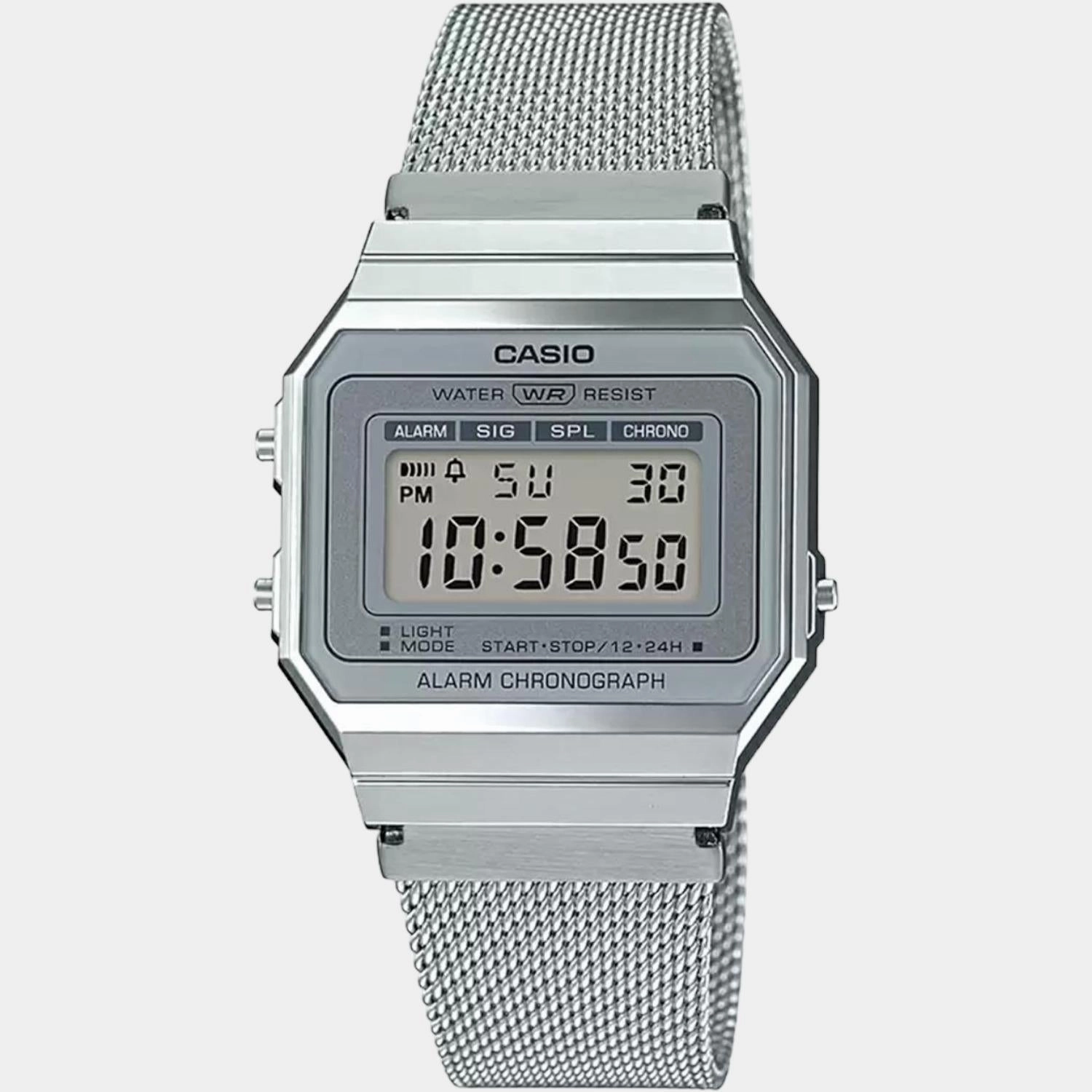 Vintage Unisex Silver Digital Stainless Steel Watch D170 - A700WM-7ADF