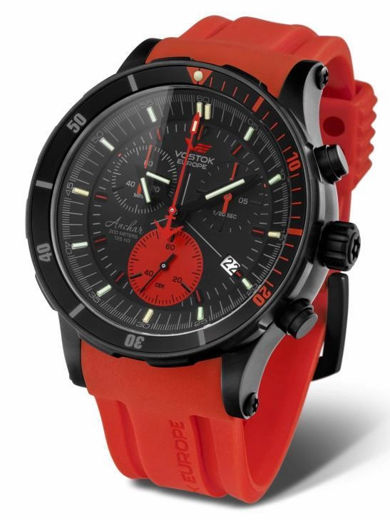 Vostok-Europe ANCHAR Black / Red Chronograph Mens Diving Watch 6S30-5104244