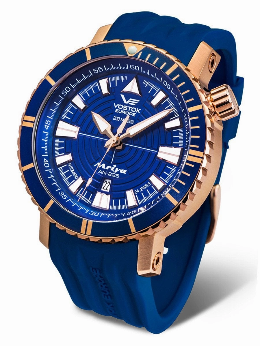 Vostok-Europe MRIYA AUTOMATIC Mens Blue Rose Gold Leather Watch NH35-5559232