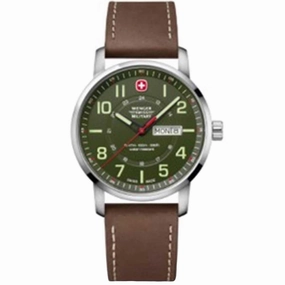 Wenger Men's Swiss Quartz Watch - Attitude Olive Dial Brown Strap | 01.9041.209S