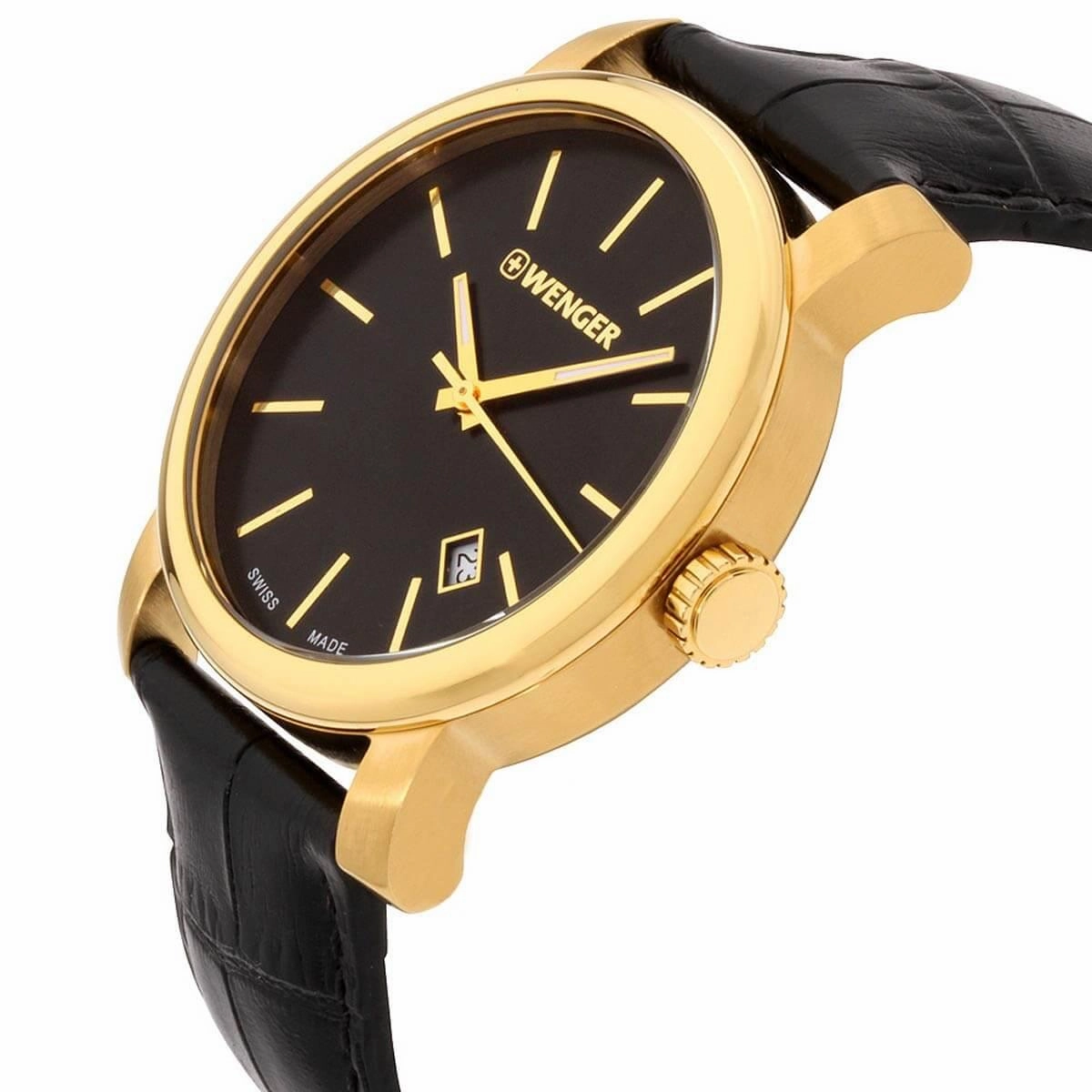 Wenger Men's Watch - Urban Vintage Yellow Gold Case Black Dial Strap | 01.1041.123