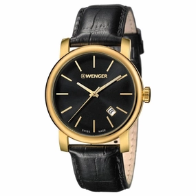 Wenger Men's Watch - Urban Vintage Yellow Gold Case Black Dial Strap | 01.1041.123