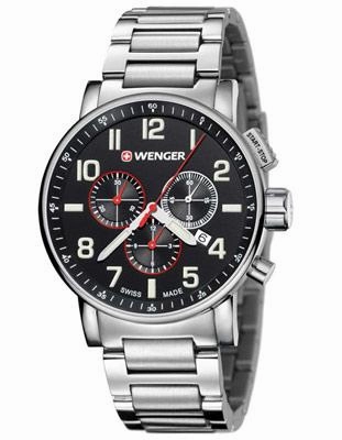 Wenger Mens Attitude Chronograph - Black Dial - Stainless Steel Case & Bracelet