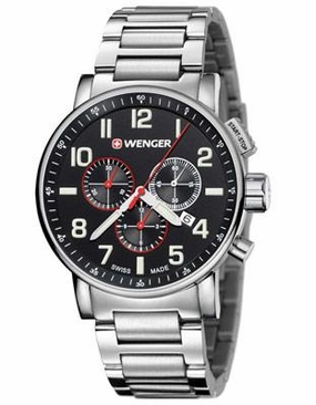Wenger Mens Attitude Chronograph - Black Dial - Stainless Steel Case & Bracelet