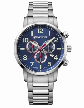 Wenger Mens Attitude Stainless Steel Chronograph - Blue Dial - Date Window