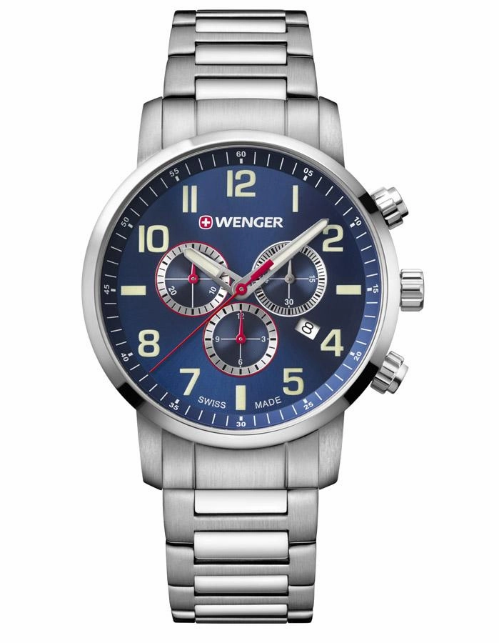 Wenger Mens Attitude Stainless Steel Chronograph - Blue Dial - Date Window