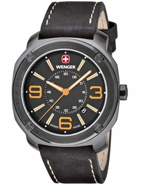 Wenger Mens Escort Series - Gunmetal PVD-Coated - Black & Caramel - Leather