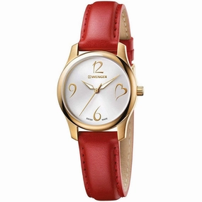 Wenger Women's Quartz Watch - City Very Silver Dial Red Leather Strap | 01.1421.113