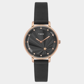 Women Quartz Black Dial Analog Leather Watch TWEL19101