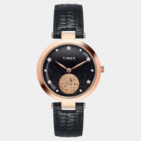 Women Quartz Black Dial Analog Leather Watch TWEL19203