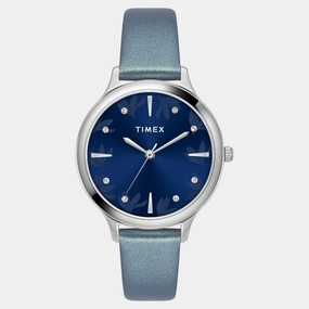 Women Quartz Blue Dial Analog Leather Watch TWTL12108