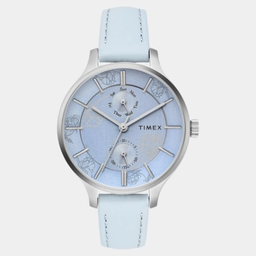 Women Quartz Blue Dial Multi-Function Leather Watch TWEL14821