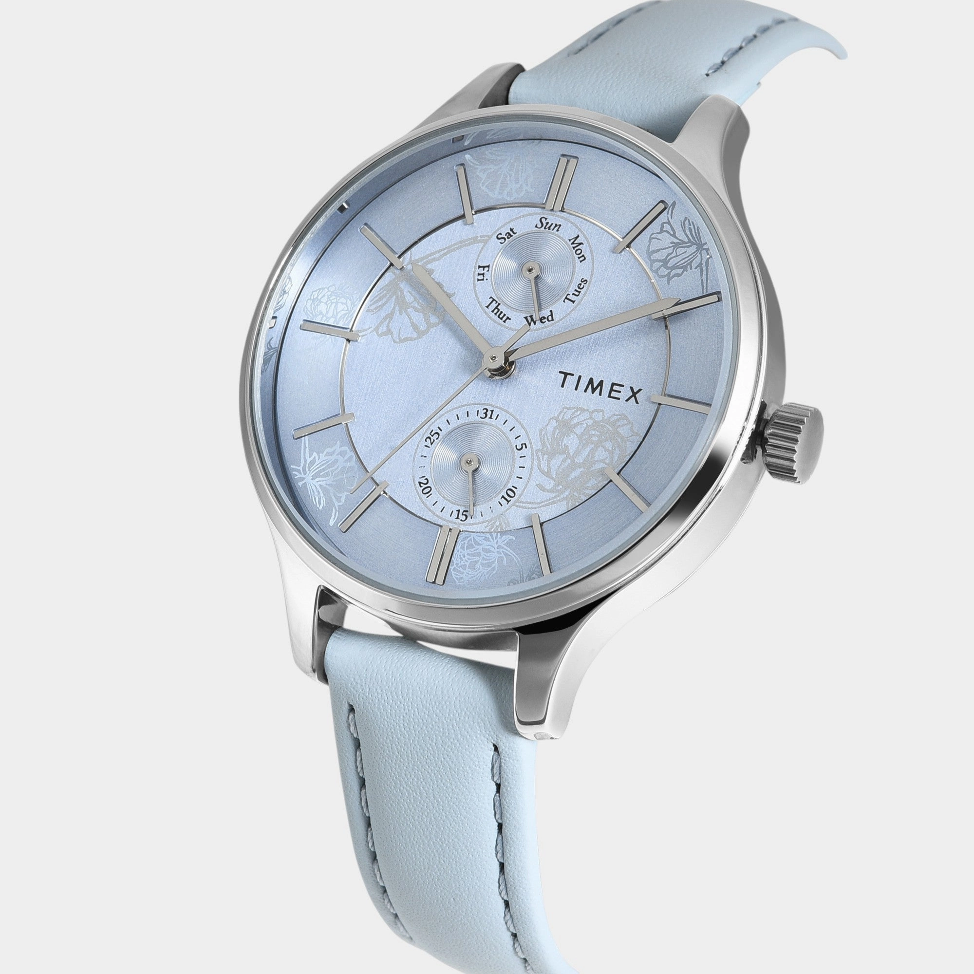 Women Quartz Blue Dial Multi-Function Leather Watch TWEL14821