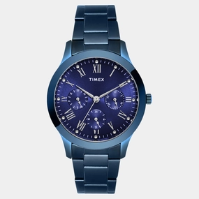 Women Quartz Blue Dial Multi-Function Stainless Steel Watch TW000Q819