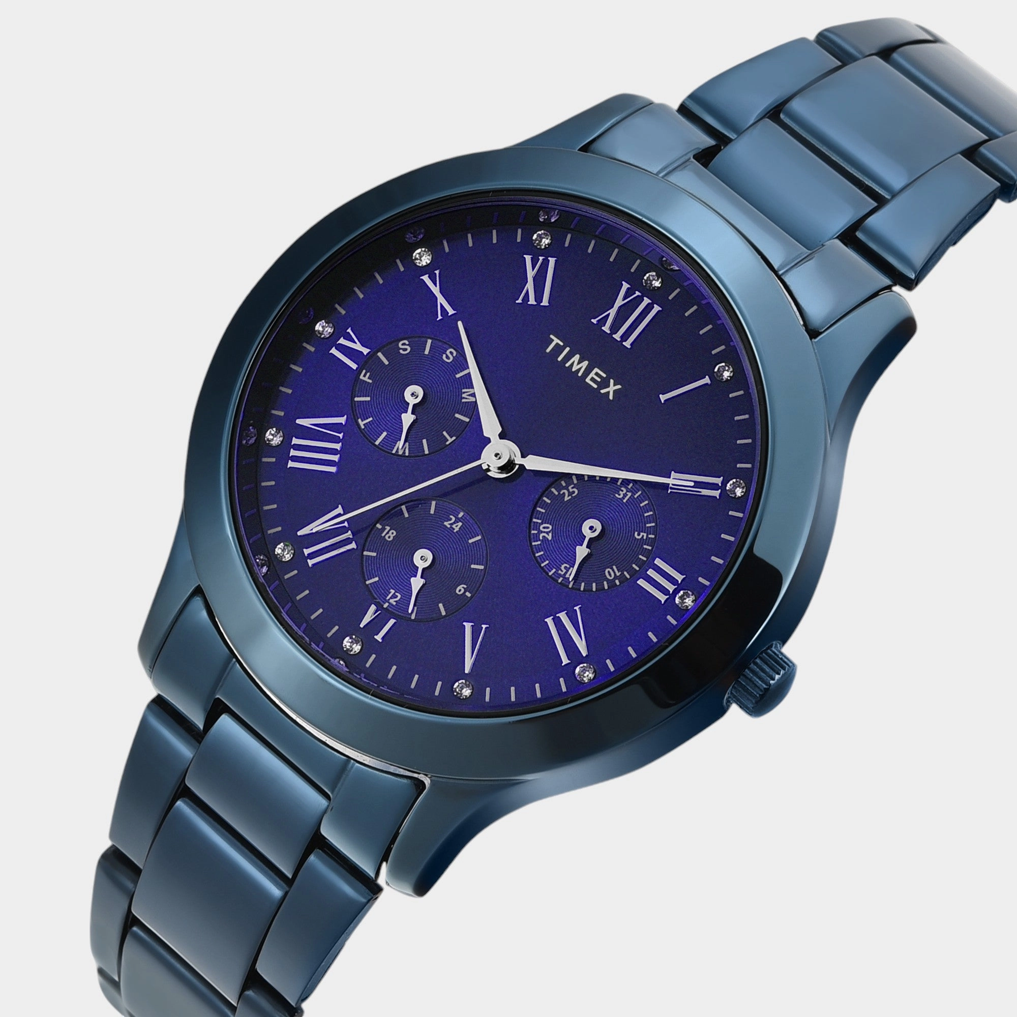 Women Quartz Blue Dial Multi-Function Stainless Steel Watch TW000Q819