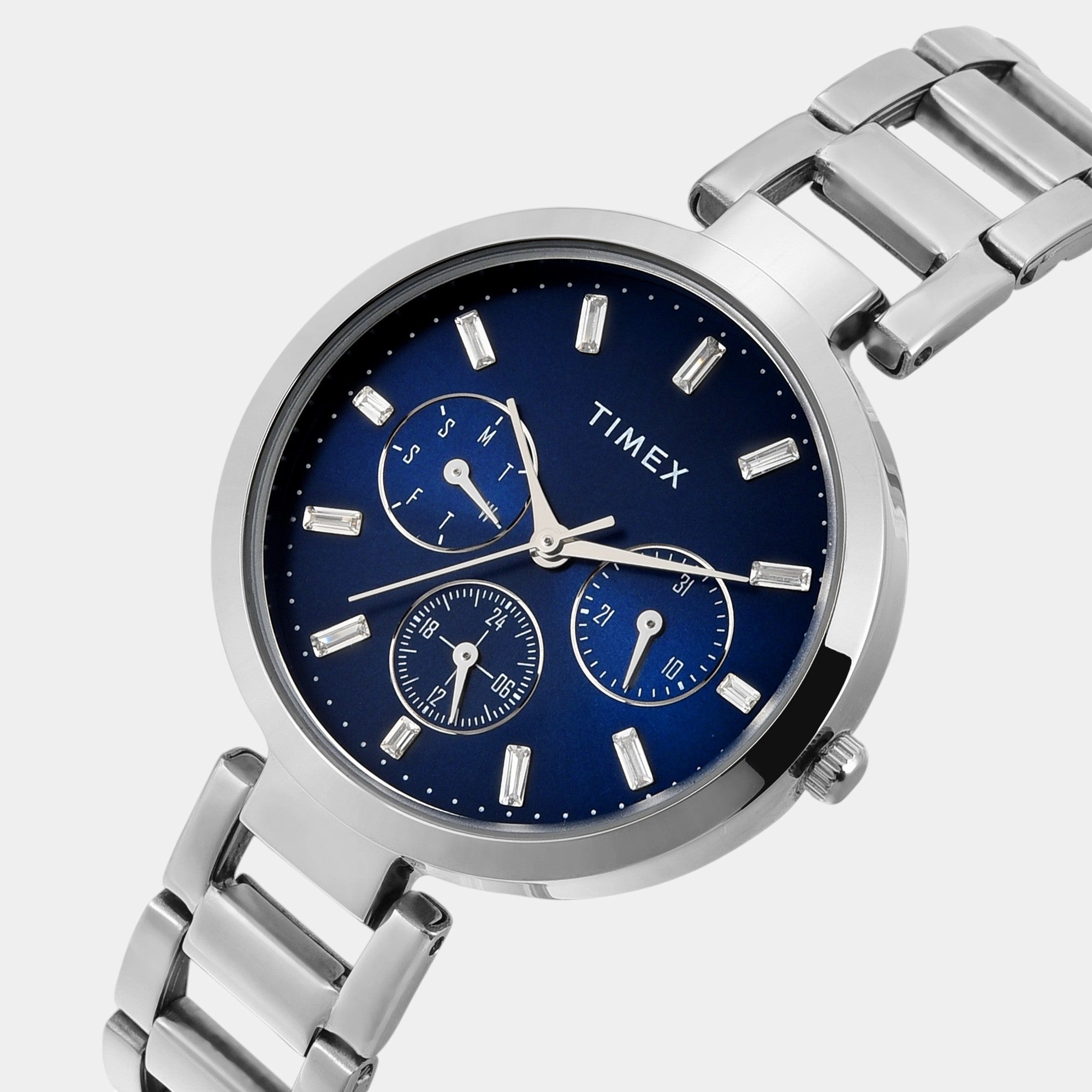 Women Quartz Blue Dial Multi-Function Stainless Steel Watch TW000X247