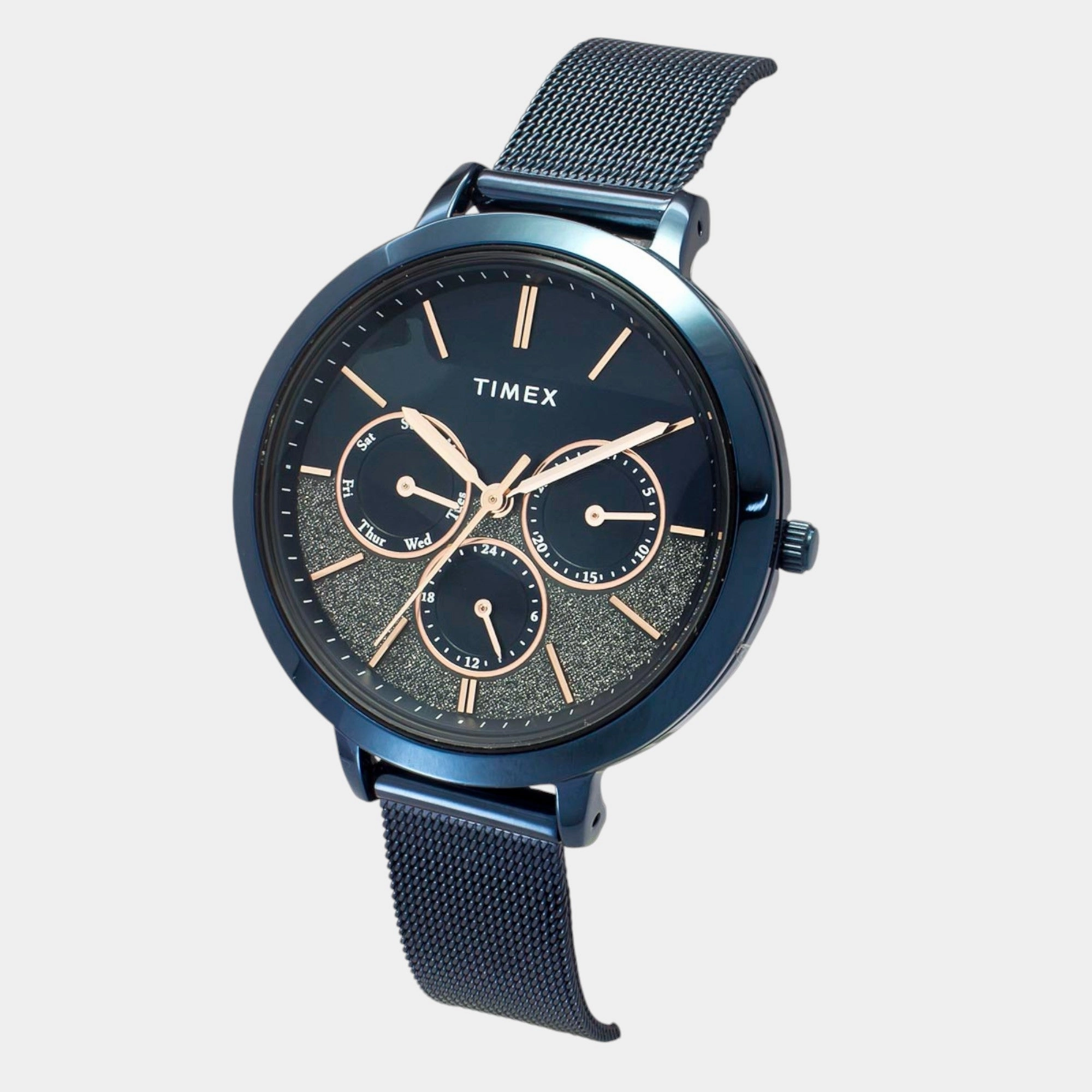 Women Quartz Blue Dial Multi-Function Stainless Steel Watch TWEL14508
