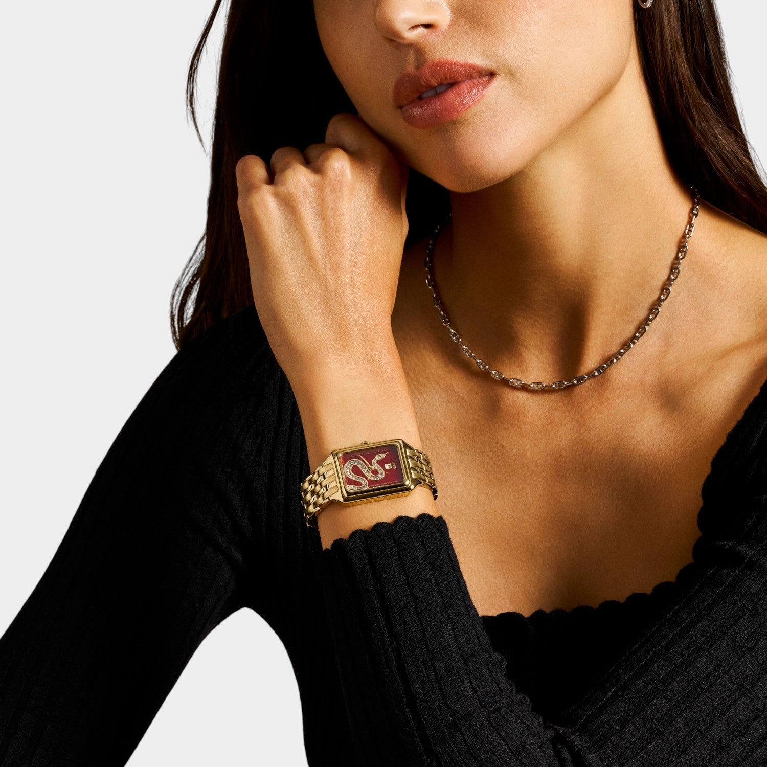 Women Quartz Red Dial Analog Stainless Steel Watch ES5379