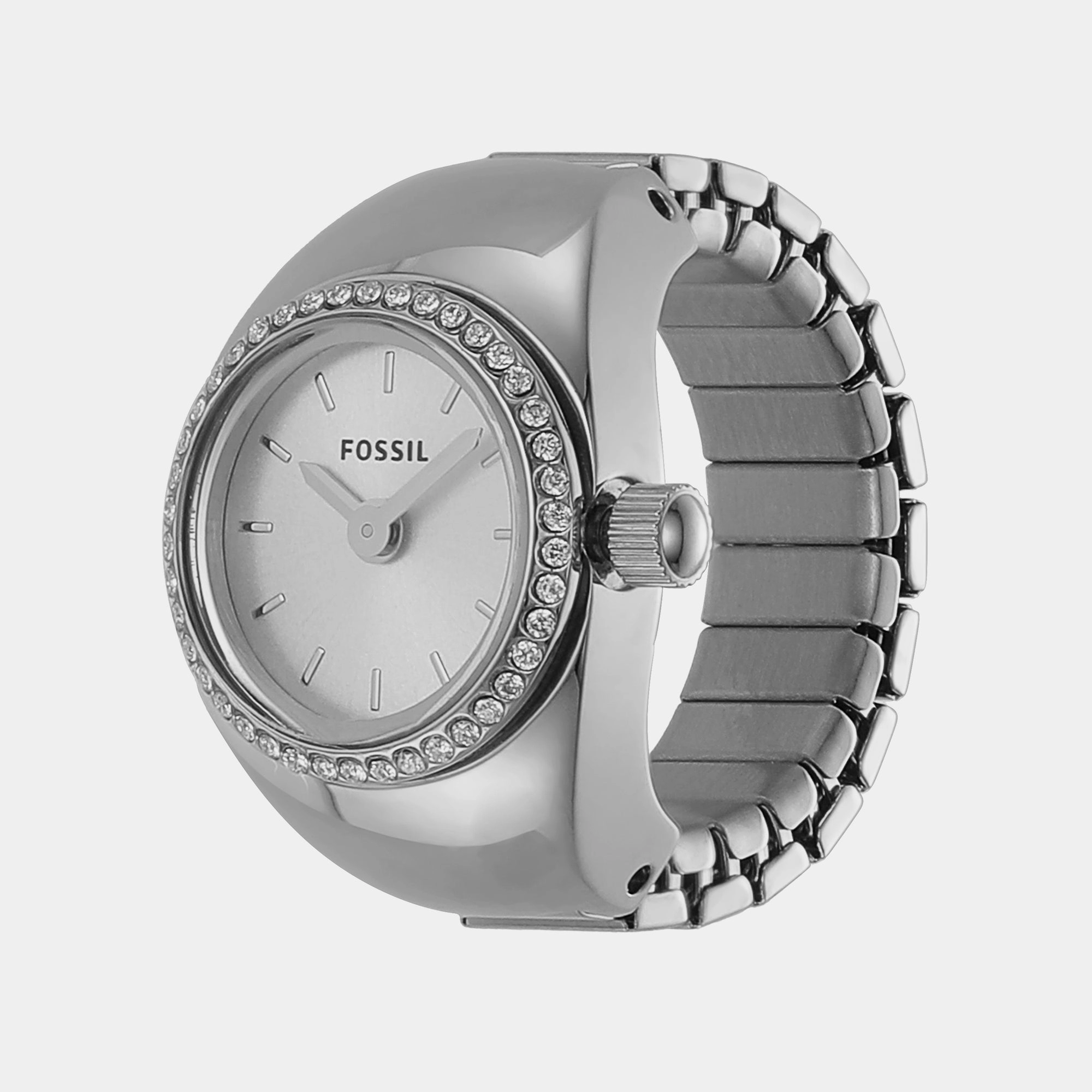 Women Quartz Silver Dial Analog Stainless Steel Ring Watch ES5321