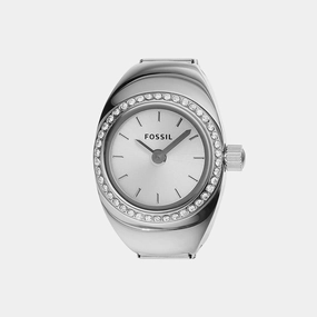 Women Quartz Silver Dial Analog Stainless Steel Ring Watch ES5321