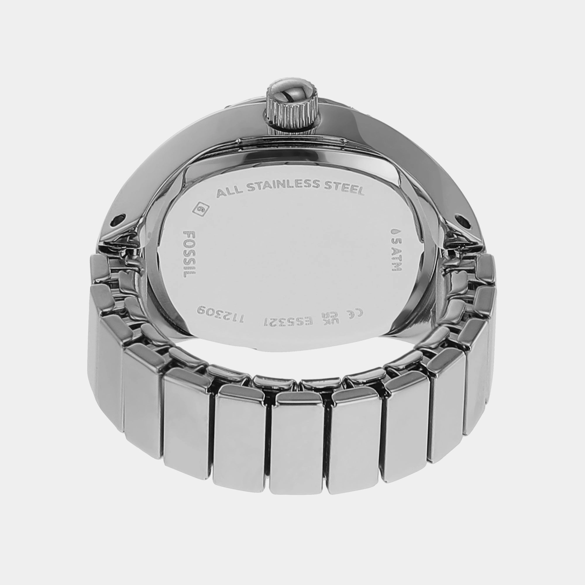 Women Quartz Silver Dial Analog Stainless Steel Ring Watch ES5321