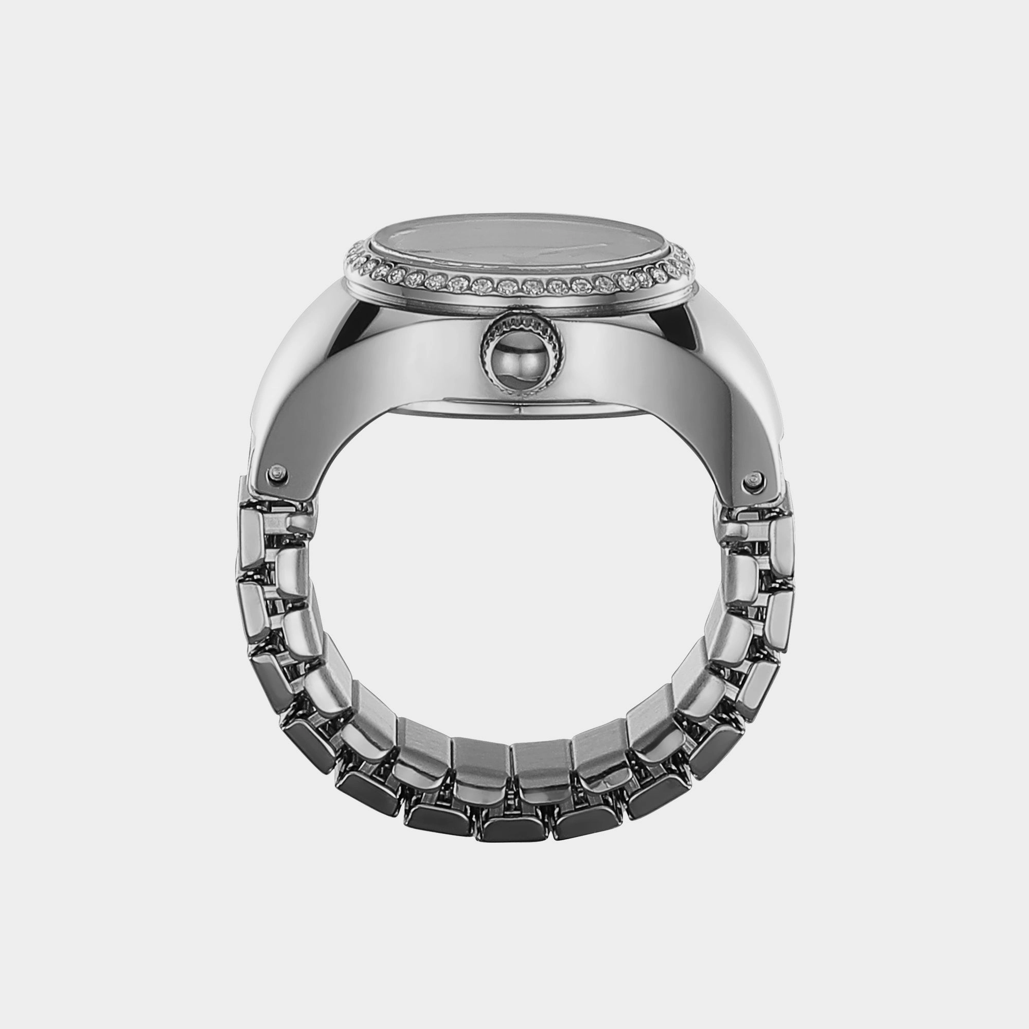 Women Quartz Silver Dial Analog Stainless Steel Ring Watch ES5321