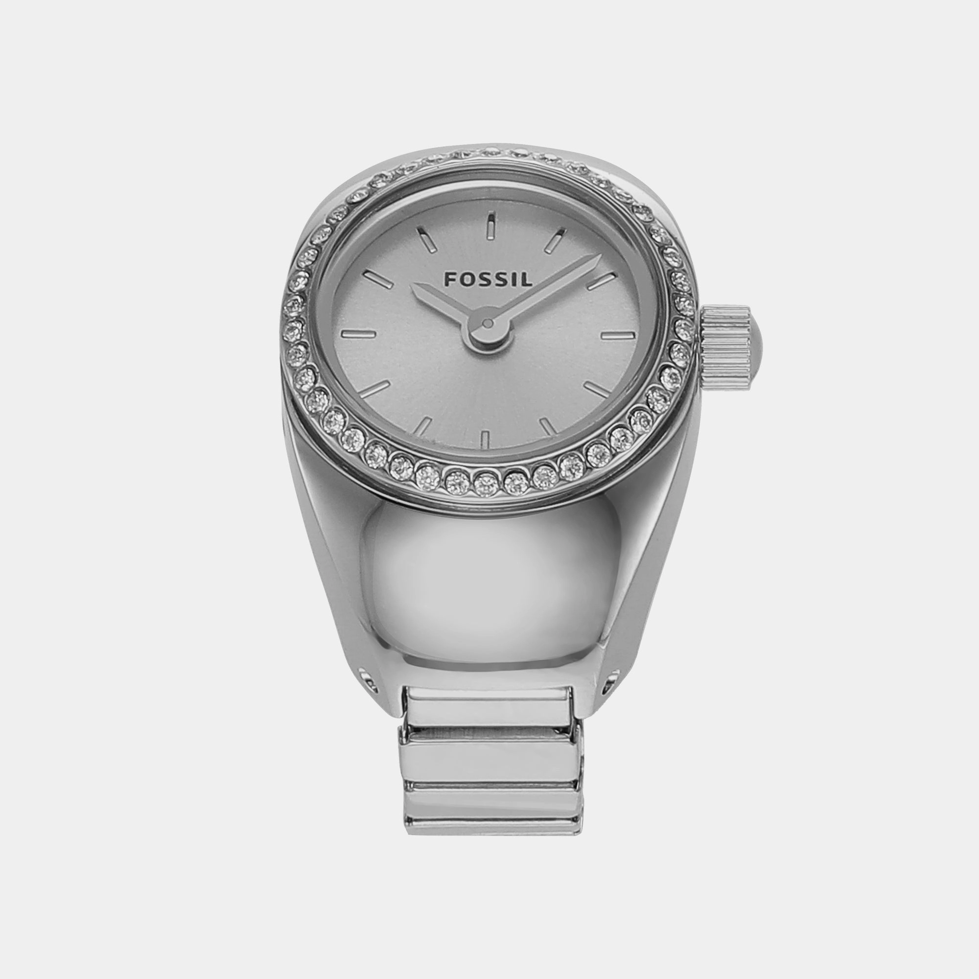 Women Quartz Silver Dial Analog Stainless Steel Ring Watch ES5321