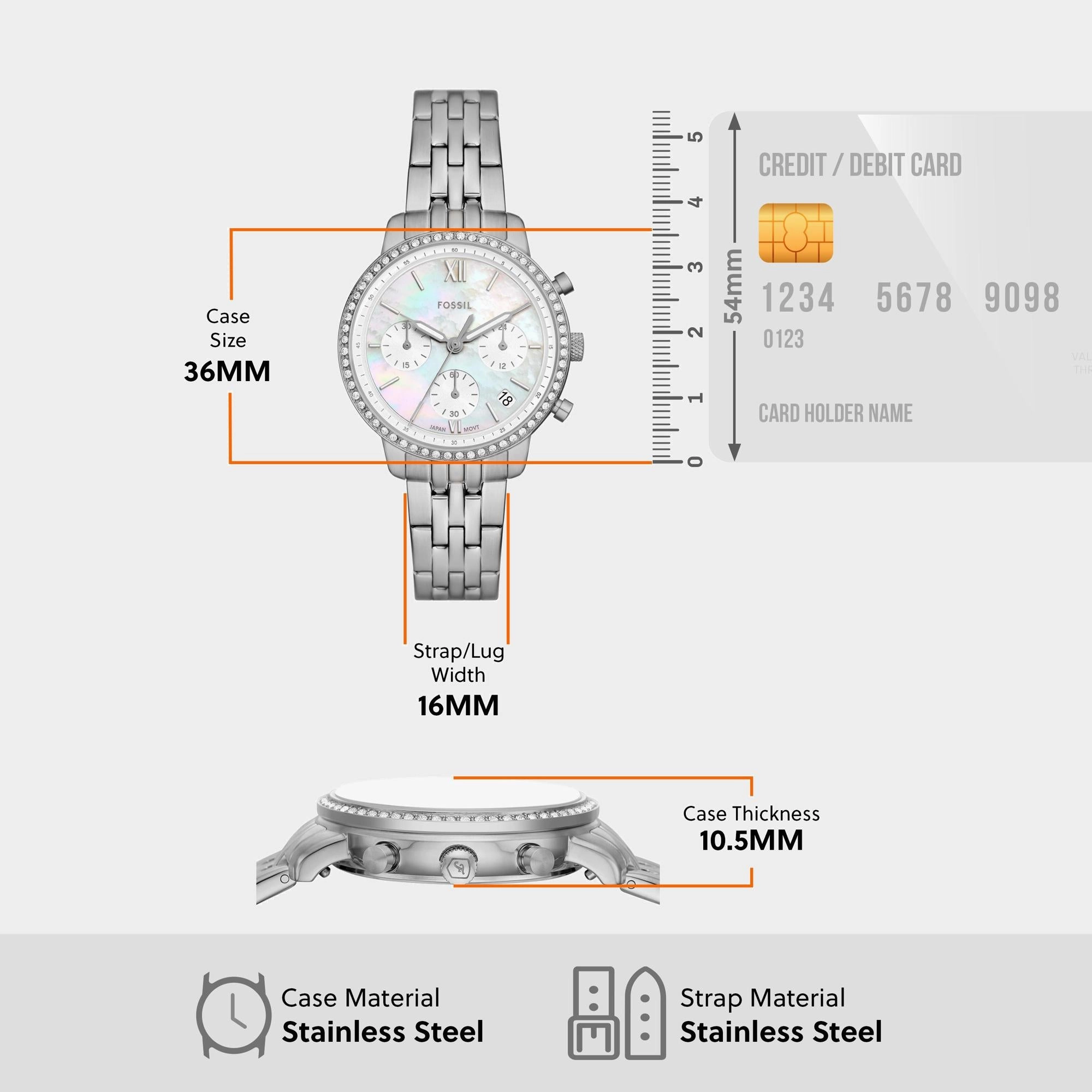 Women Quartz White Dial Chronograph Stainless Steel Watch ES5357