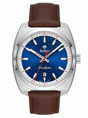 Zodiac Grandhydra Blue Dial Swiss Quartz Brown Leather Watch ZO9955